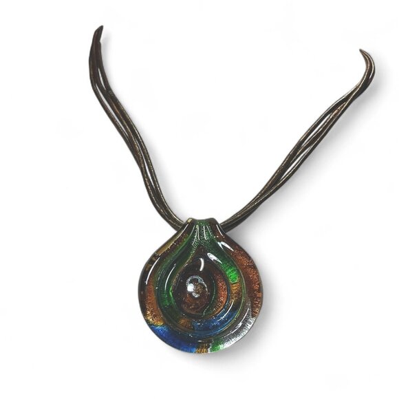 Jewelry - Vintage Fairy Core Green Brown Blue Glass Spiral Corded Pendant Necklace Choker